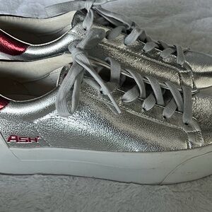 Ash Women's Sneakers in Silver with Red Detail size 8.5